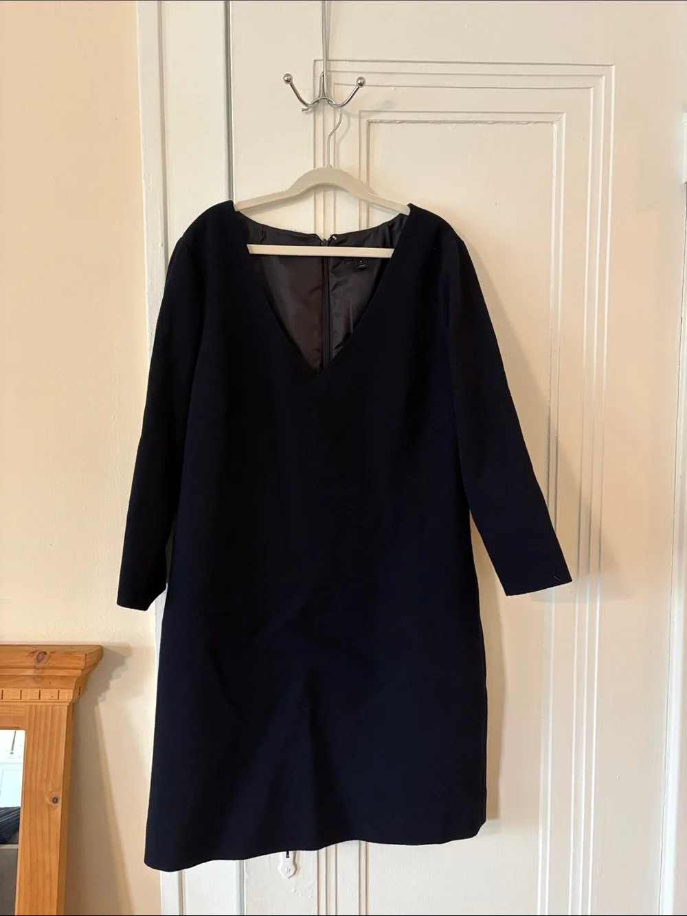 J. Crew Navy 3/4 Sleeve V-Neck Shift Dress, 100% Wool